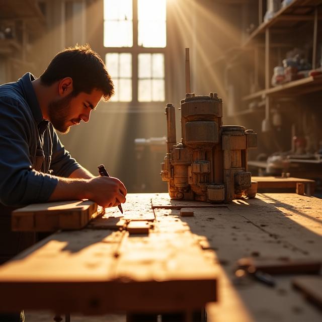 Artesano trabajando madera en el taller de Crepúsculo Madera en Madrid